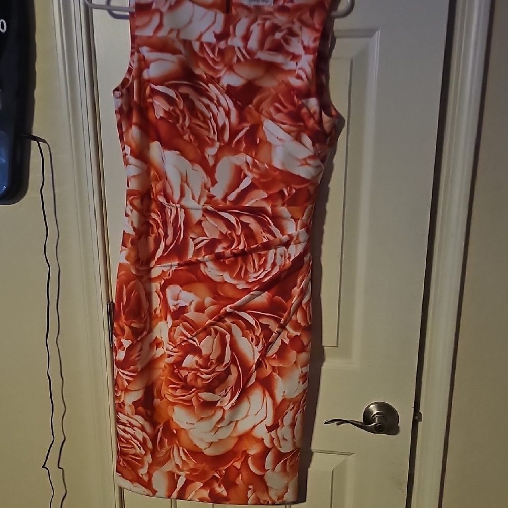 Floral Sleeveless Dress - Orange and White